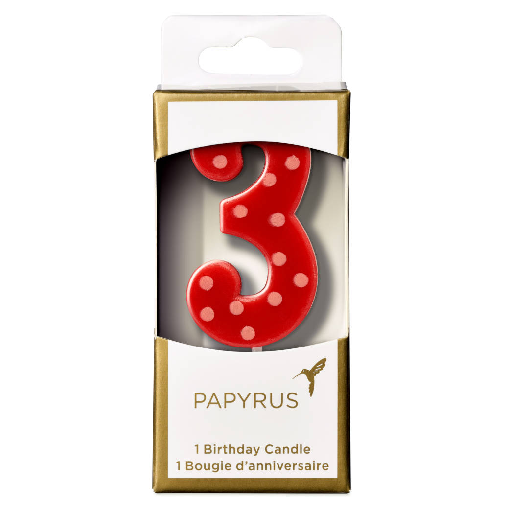 Red Polka Dots Number 3 Birthday Candle 1-Count
