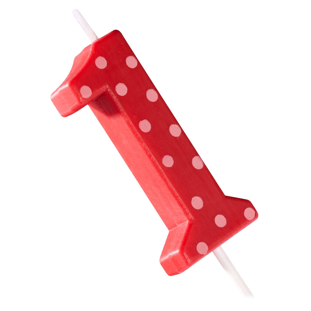 Red Polka Dots Number 1 Birthday Candle 1-Count