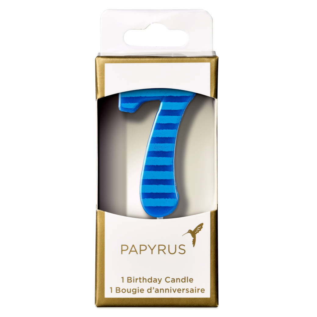 Blue Stripes Number 7 Birthday Candle 1-Count