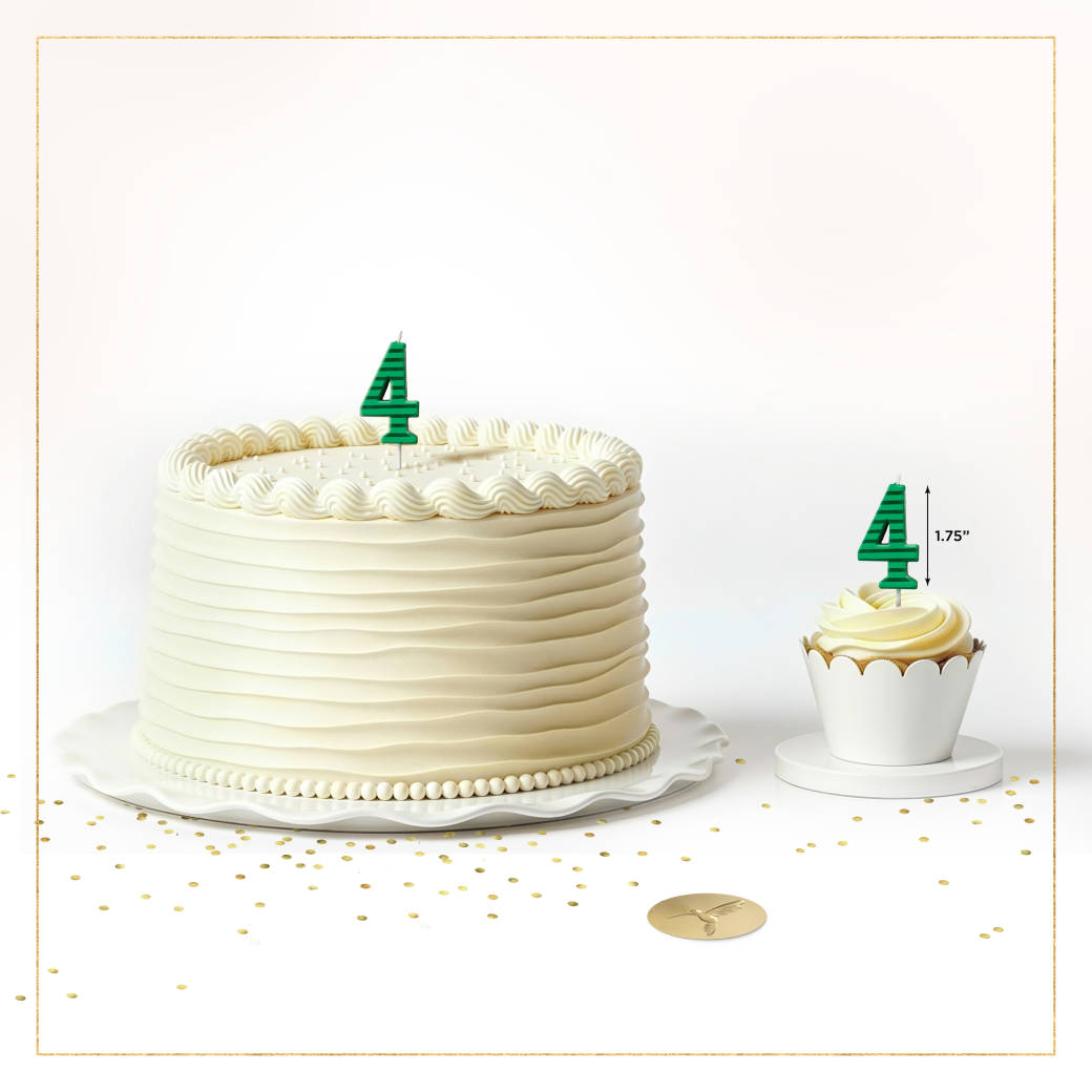 Green Stripes Number 4 Birthday Candle 1-Count