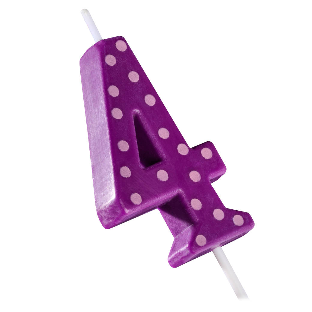 Purple Polka Dots Number 4 Birthday Candle 1-Count