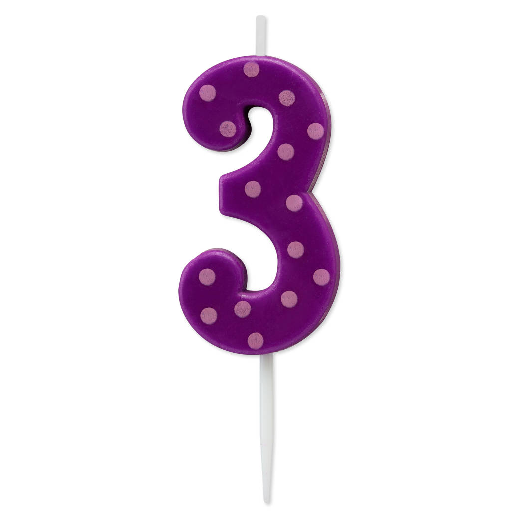 Purple Polka Dots Number 3 Birthday Candle 1-Count