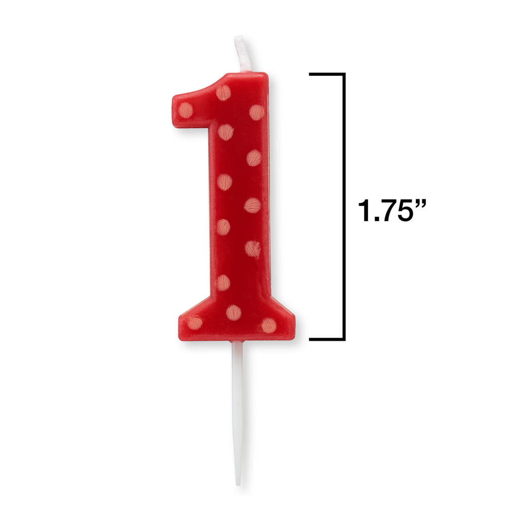 Red Polka Dots Number 1 Birthday Candle 1-CountImage 1