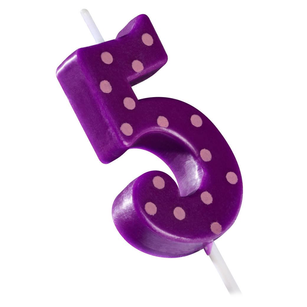 Purple Polka Dots Number 5 Birthday Candle 1-Count