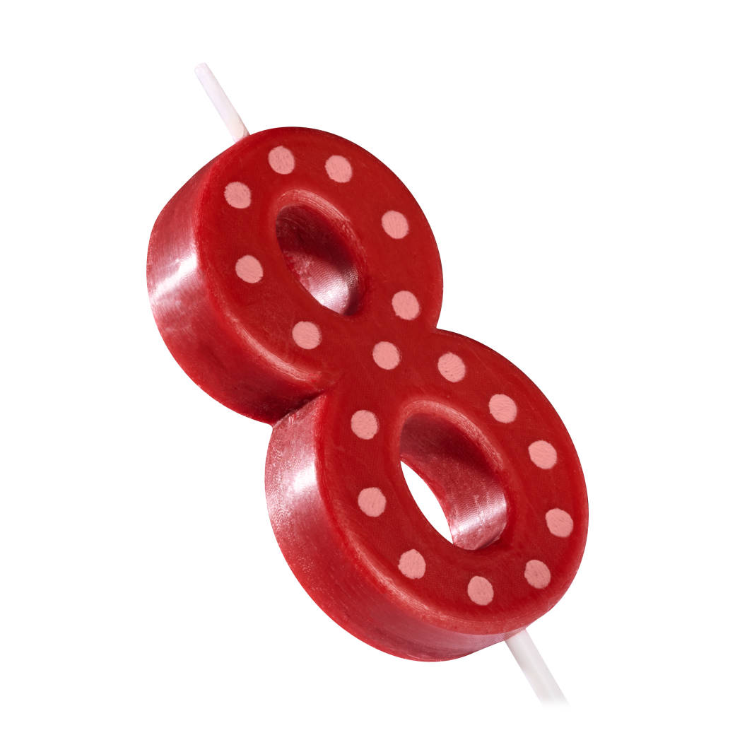 Red Polka Dots Number 8 Birthday Candle 1-Count