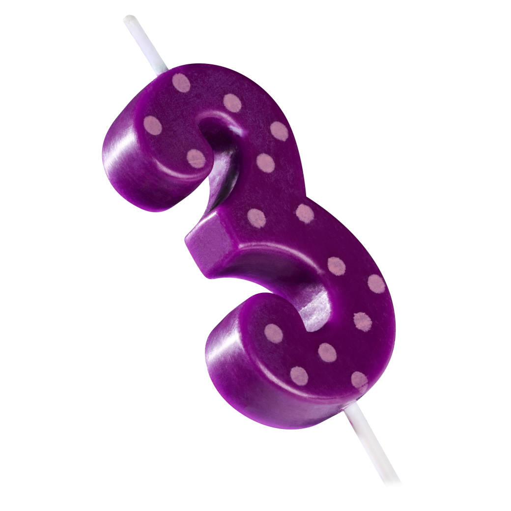Purple Polka Dots Number 3 Birthday Candle 1-Count