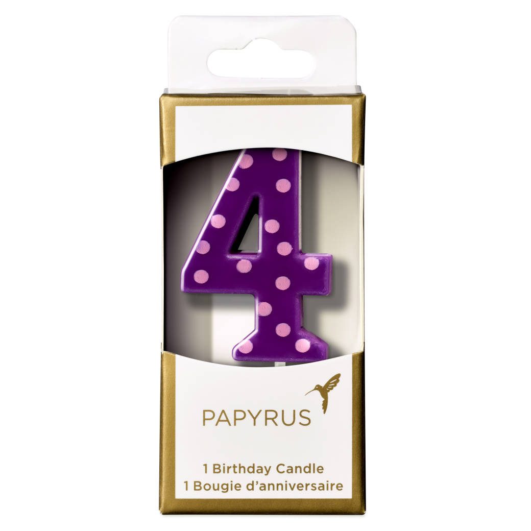 Purple Polka Dots Number 4 Birthday Candle 1-Count