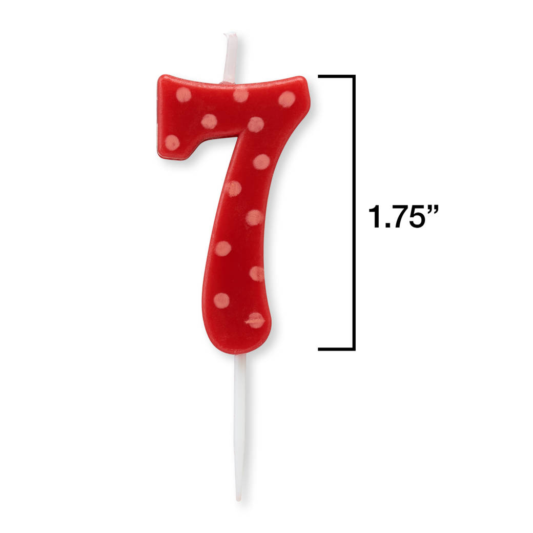 Red Polka Dots Number 7 Birthday Candle 1-Count