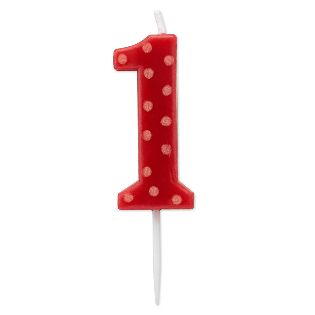 Red Polka Dots Number 1 Birthday Candle 1-Count