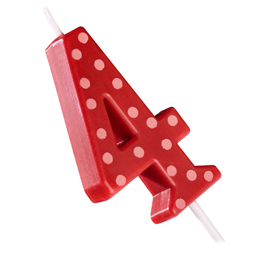 Red Polka Dots Number 4 Birthday Candle 1-Count