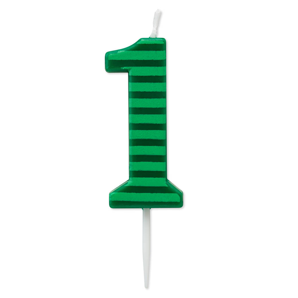 Green Stripes Number 1 Birthday Candle 1-Count