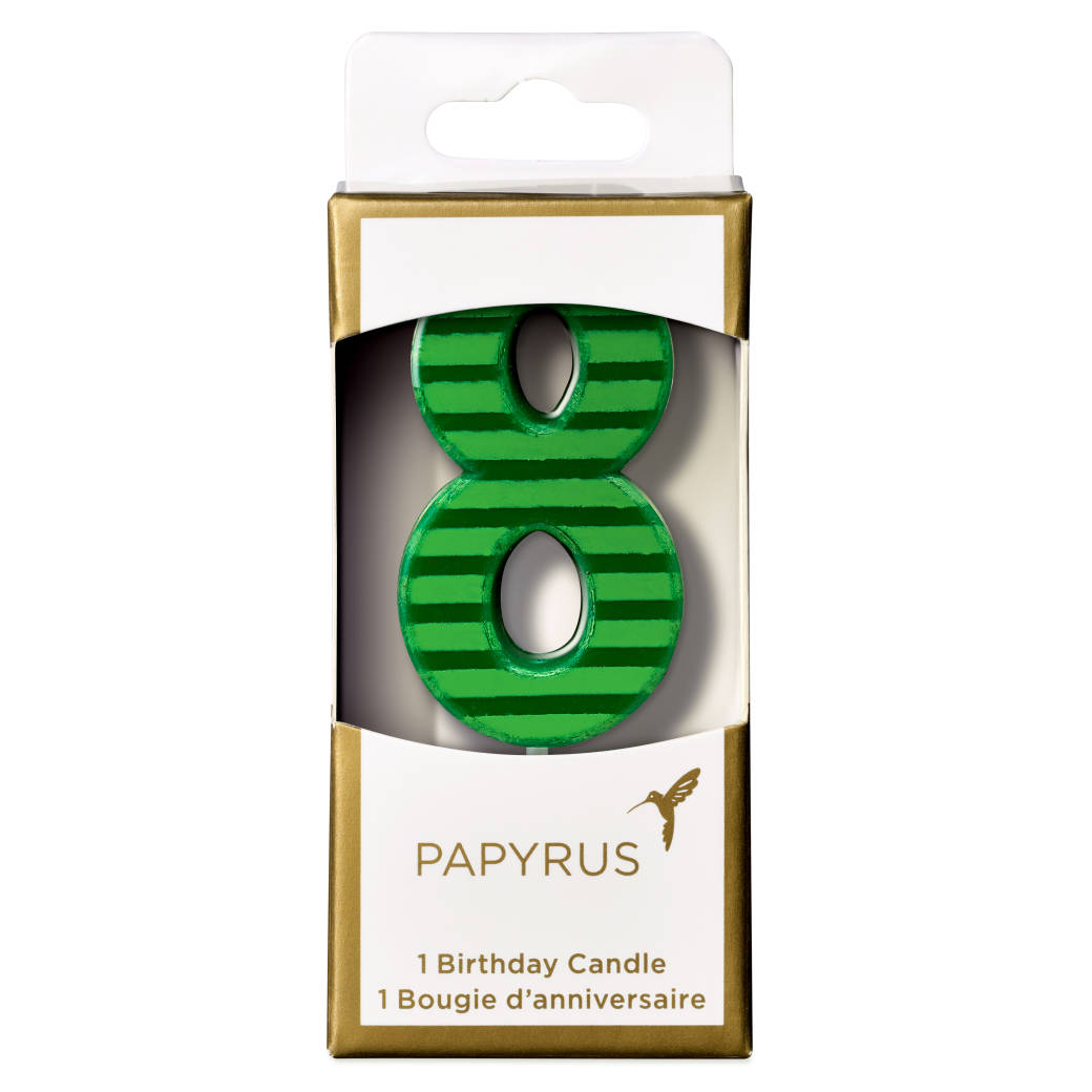 Green Stripes Number 8 Birthday Candle 1-Count