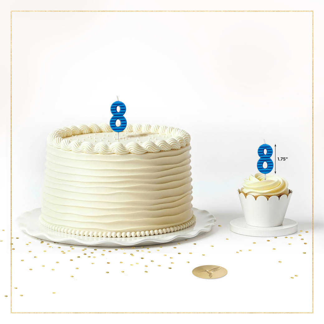 Blue Stripes Number 8 Birthday Candle 1-CountImage 1