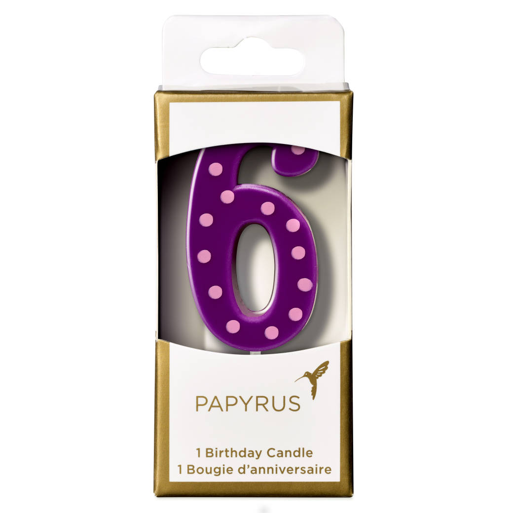 Purple Polka Dots Number 6 Birthday Candle 1-Count