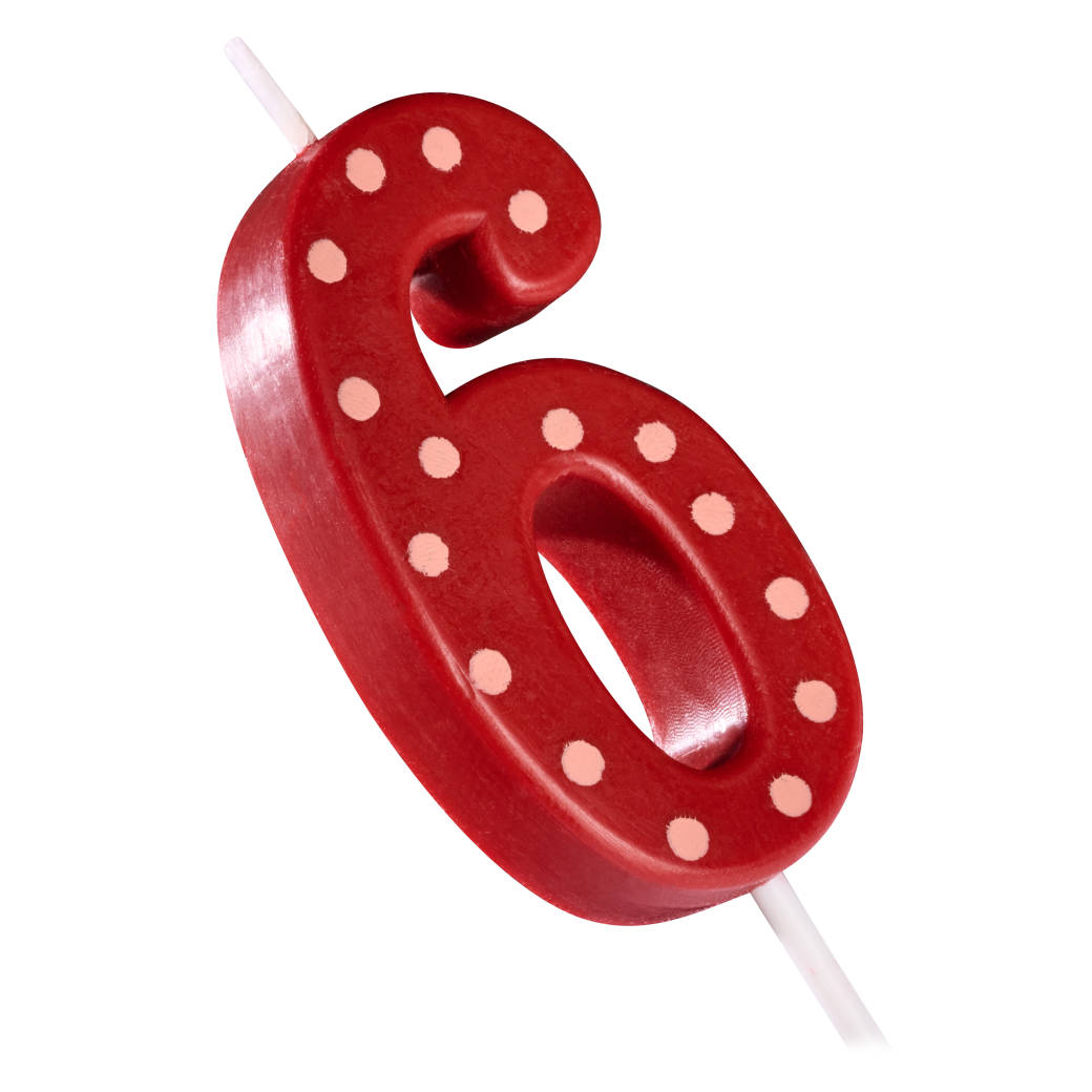 Red Polka Dots Number 6 Birthday Candle 1-Count