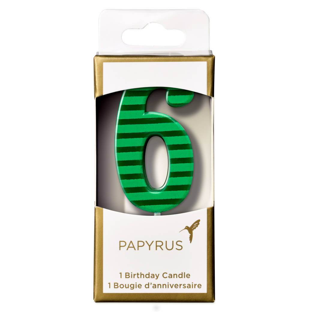 Green Stripes Number 6 Birthday Candle 1-Count