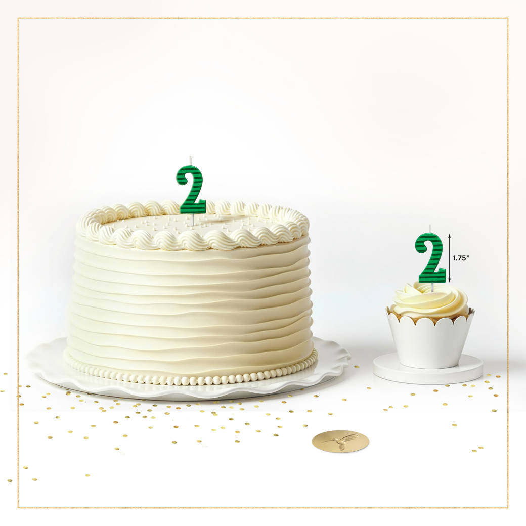 Green Stripes Number 2 Birthday Candle 1-Count