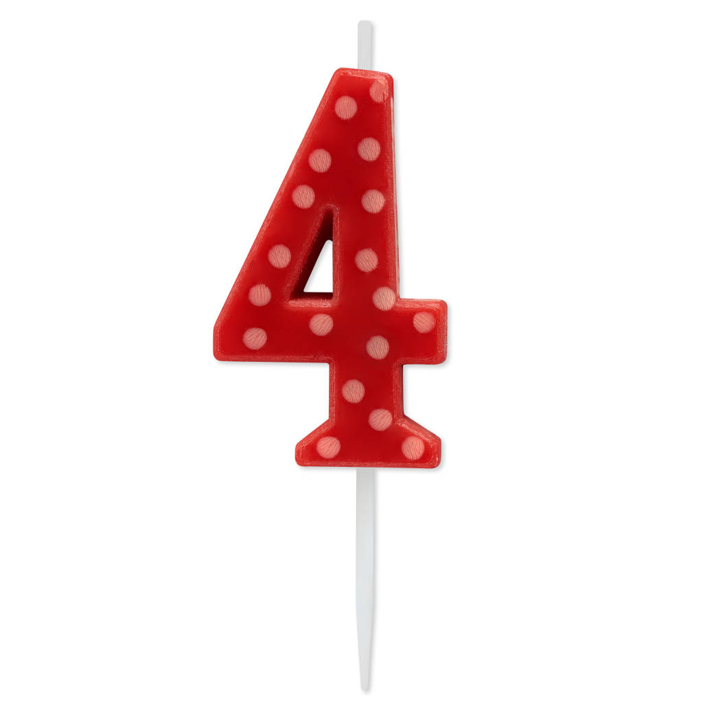 Red Polka Dots Number 4 Birthday Candle 1-Count