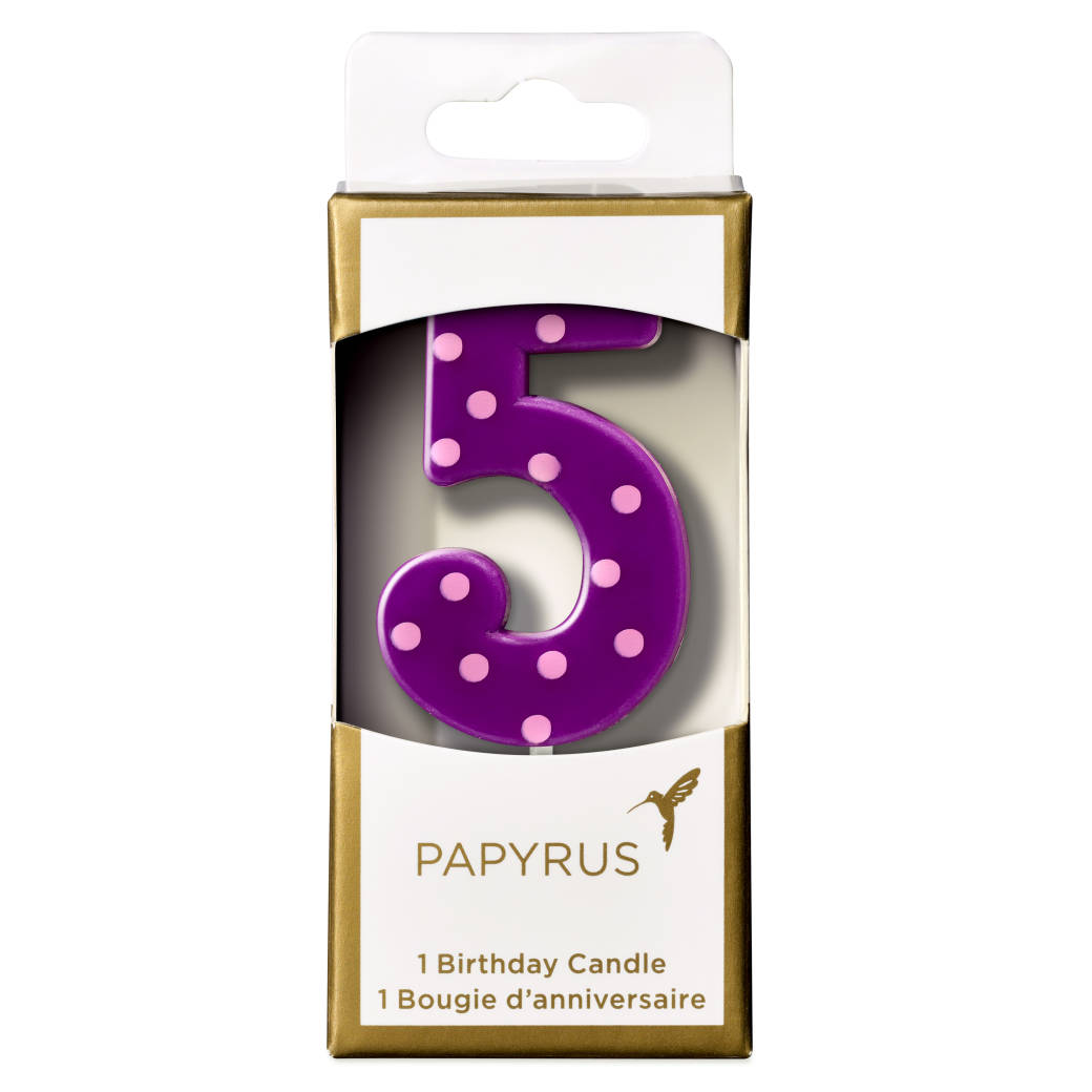 Purple Polka Dots Number 5 Birthday Candle 1-Count