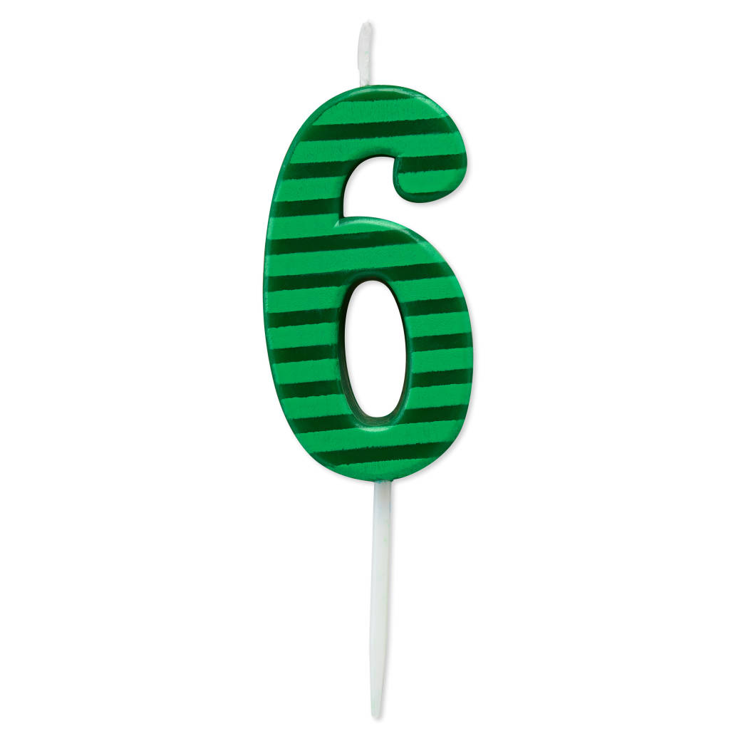 Green Stripes Number 6 Birthday Candle 1-Count