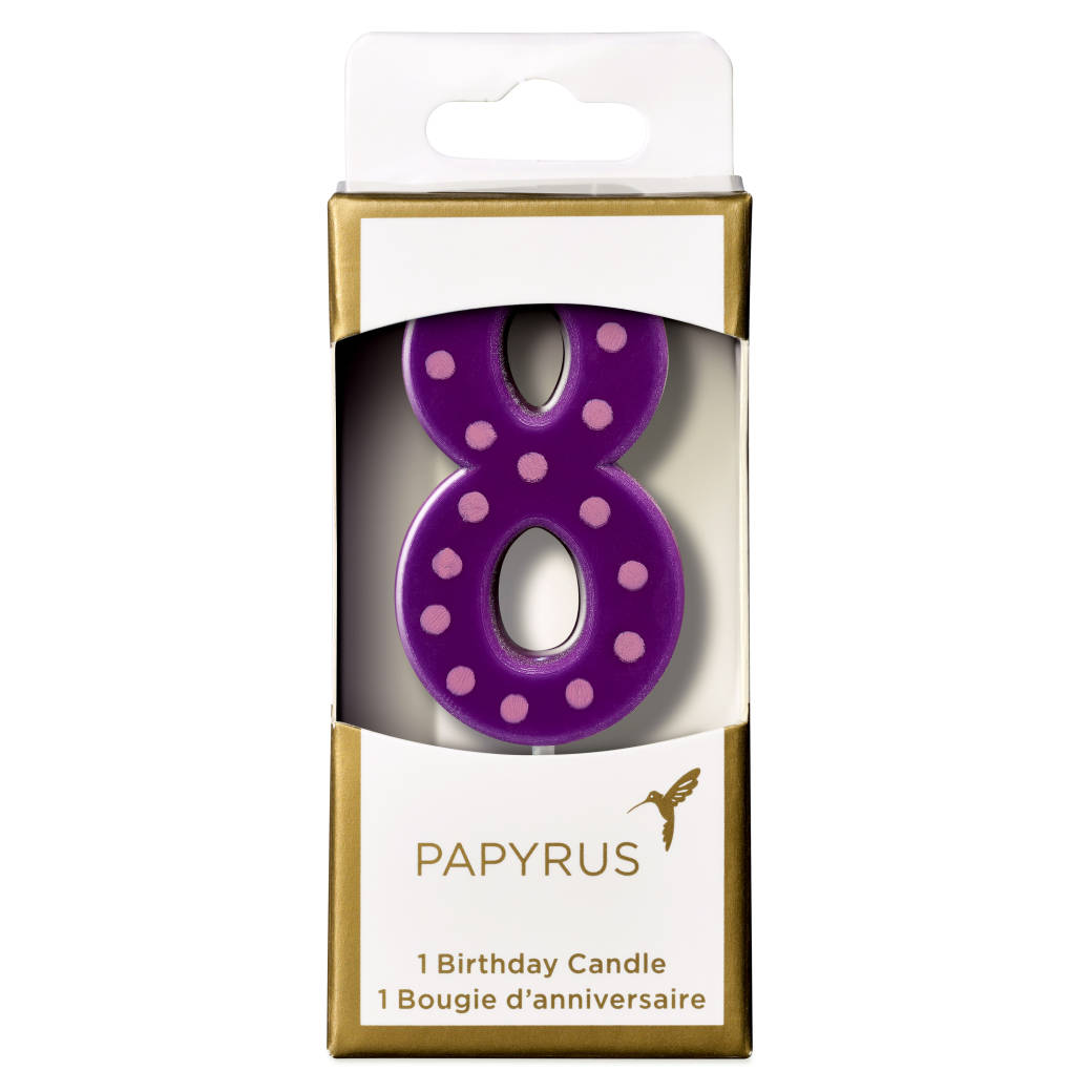 Purple Polka Dots Number 8 Birthday Candle 1-CountImage 1