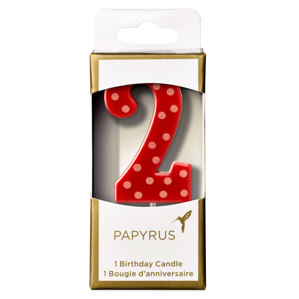 Red Polka Dots Number 2 Birthday Candle 1-Count