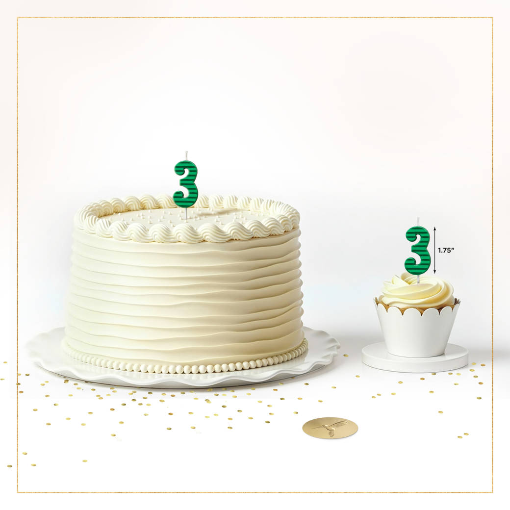 Green Stripes Number 3 Birthday Candle 1-Count