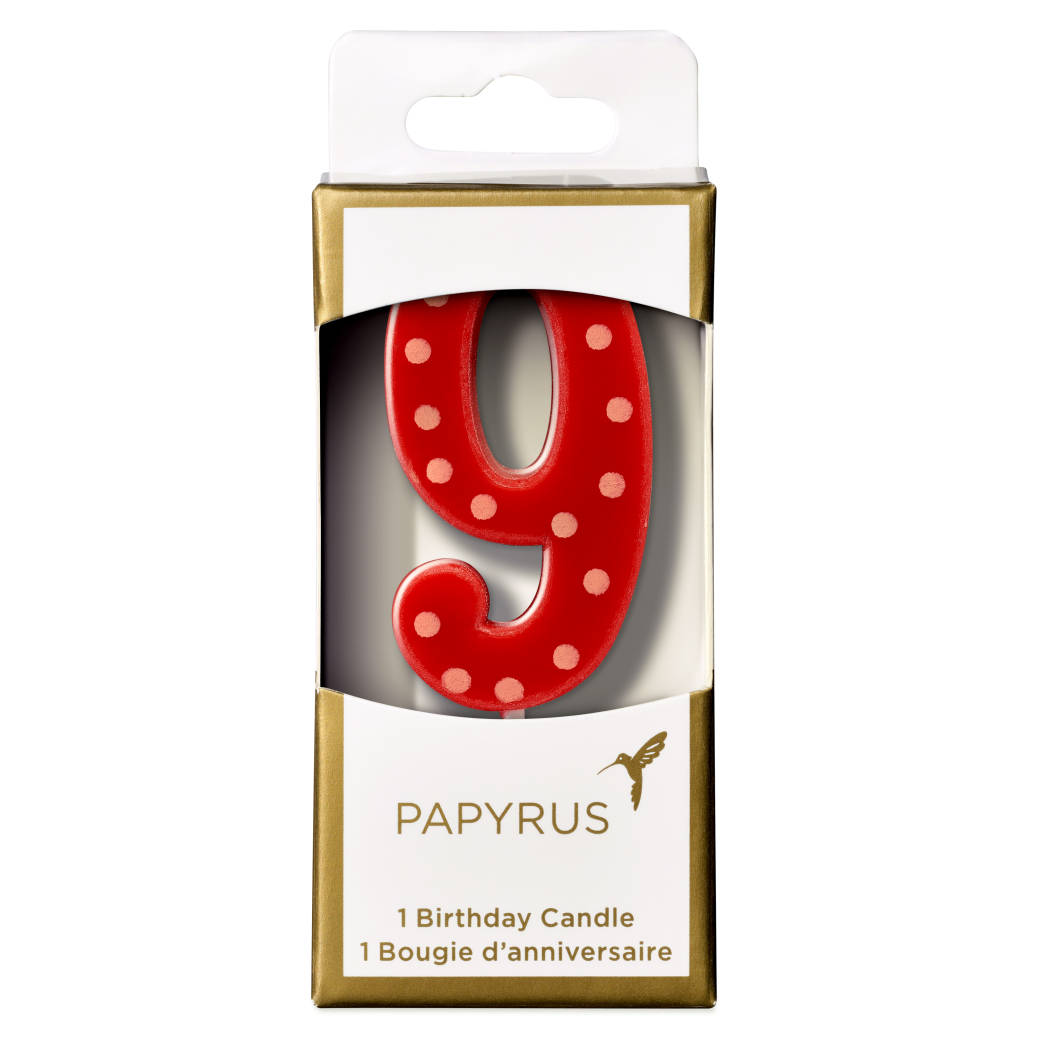 Red Polka Dots Number 9 Birthday Candle 1-Count