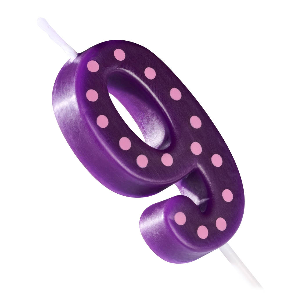 Purple Polka Dots Number 9 Birthday Candle 1-Count