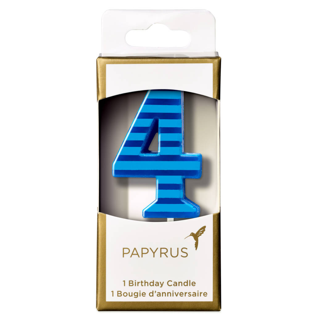 Blue Stripes Number 4 Birthday Candle 1-Count