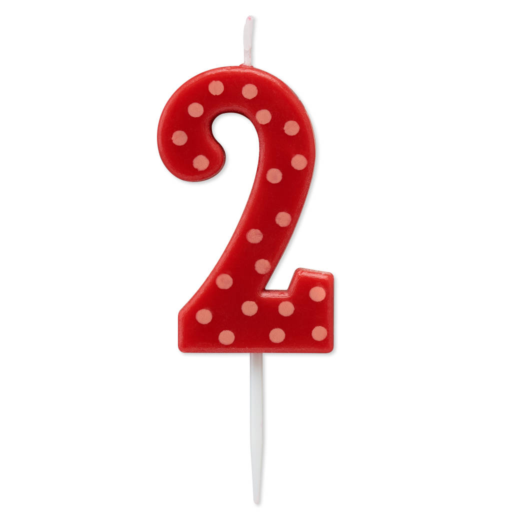Red Polka Dots Number 2 Birthday Candle 1-Count