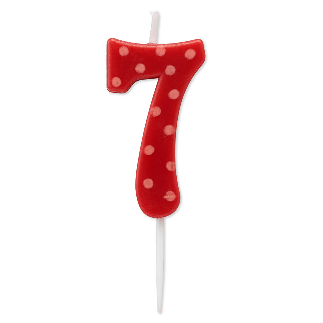 Red Polka Dots Number 7 Birthday Candle 1-Count