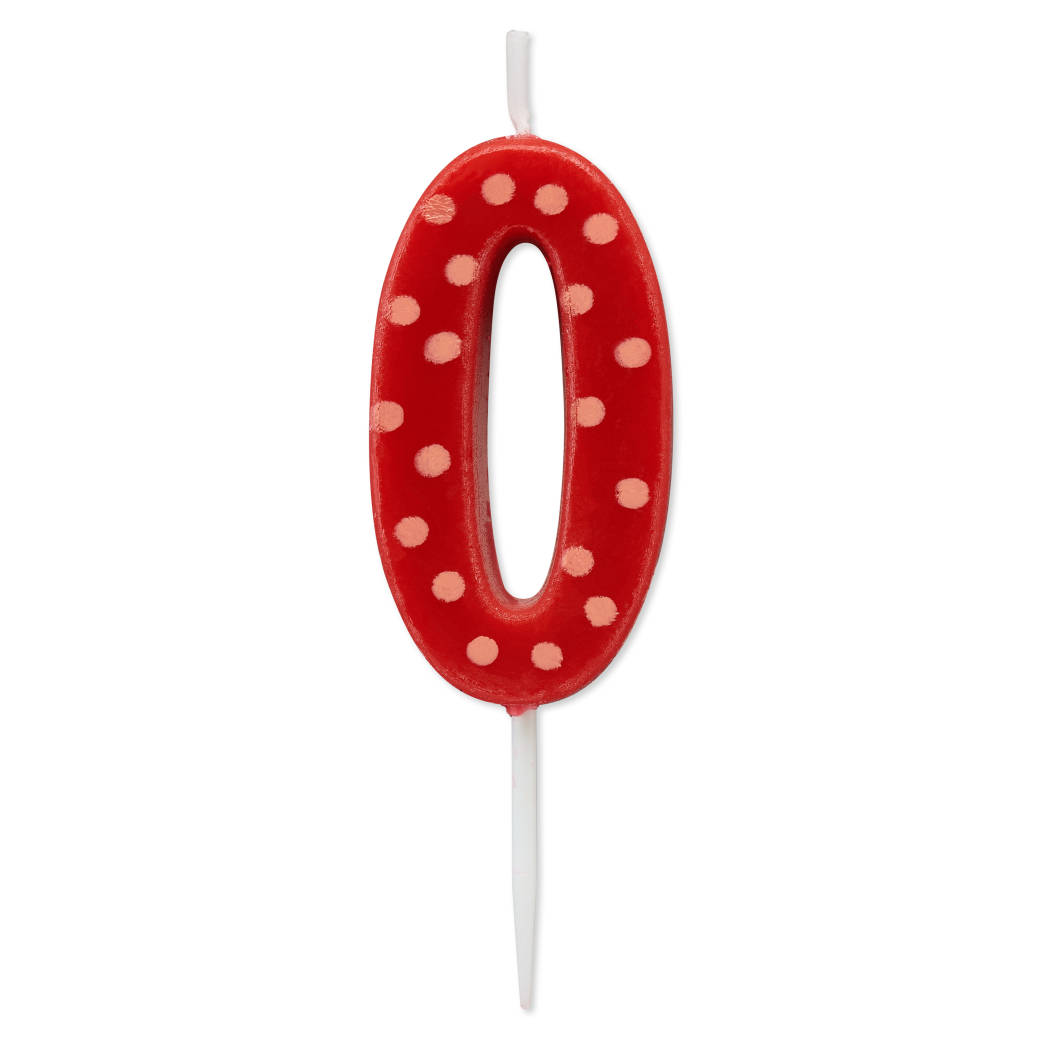Red Polka Dots Number 0 Birthday Candle 1-Count