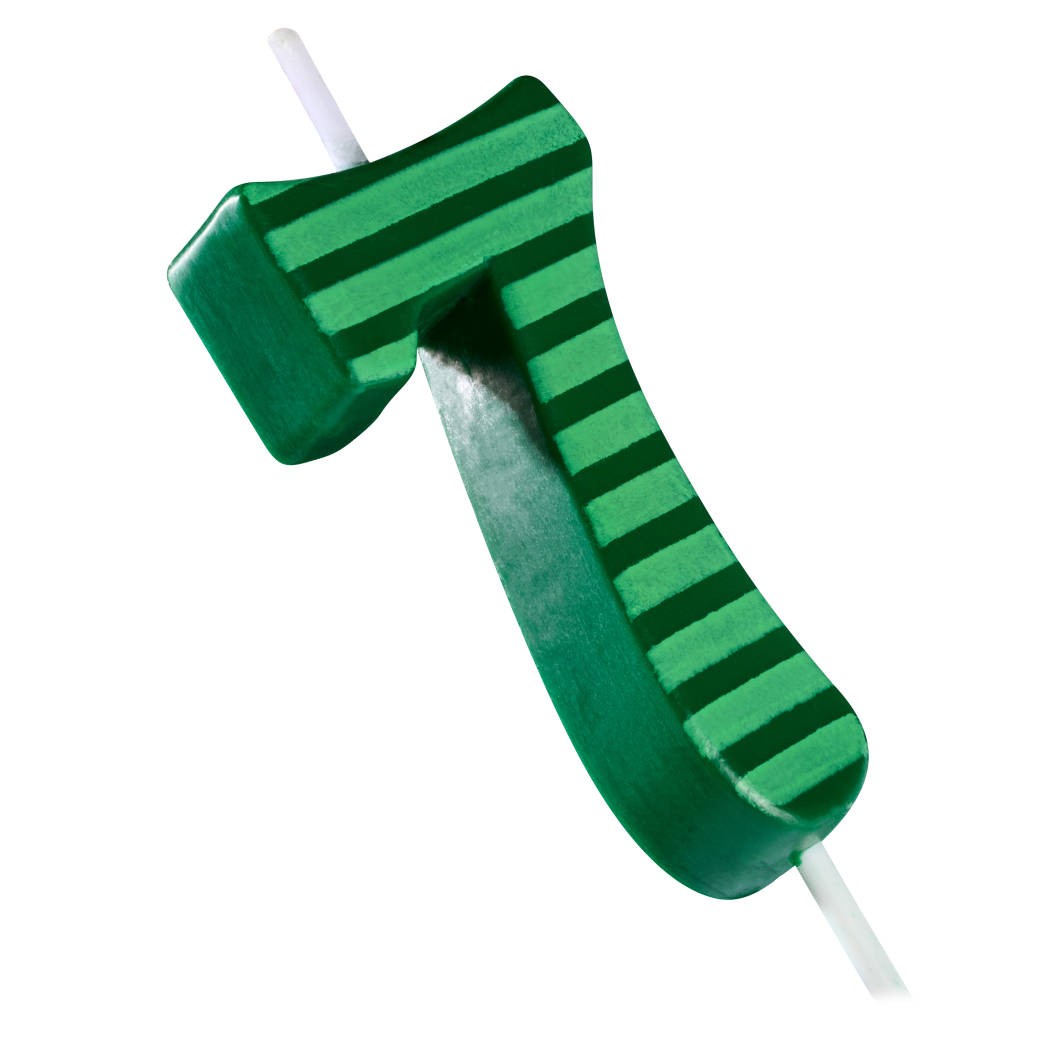 Green Stripes Number 7 Birthday Candle 1-Count