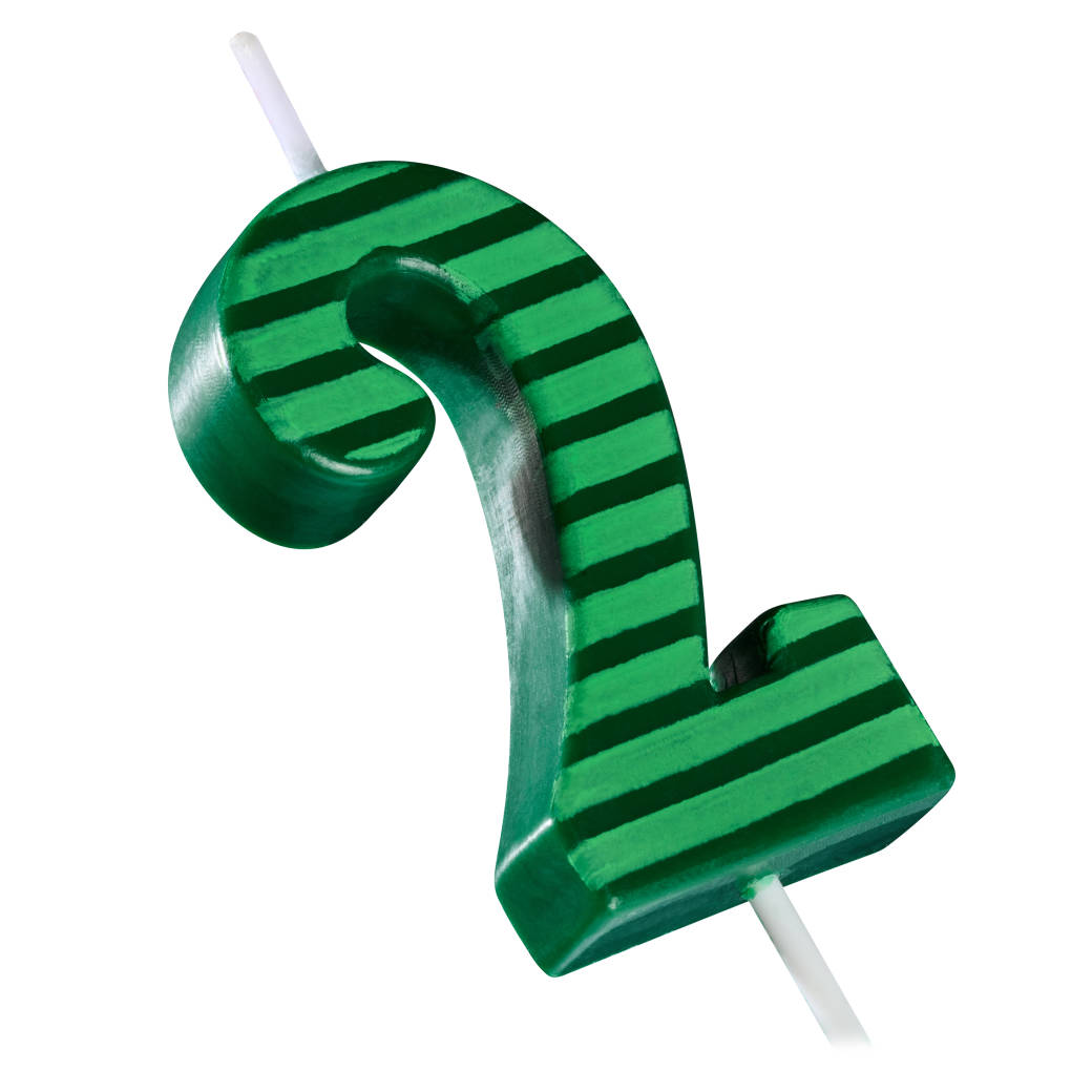 Green Stripes Number 2 Birthday Candle 1-Count
