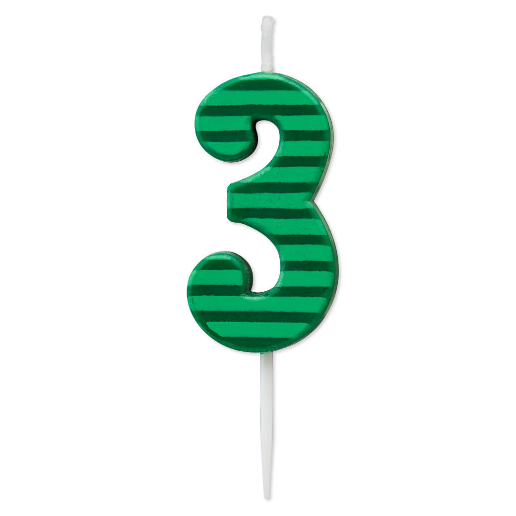 Green Stripes Number 3 Birthday Candle 1-Count