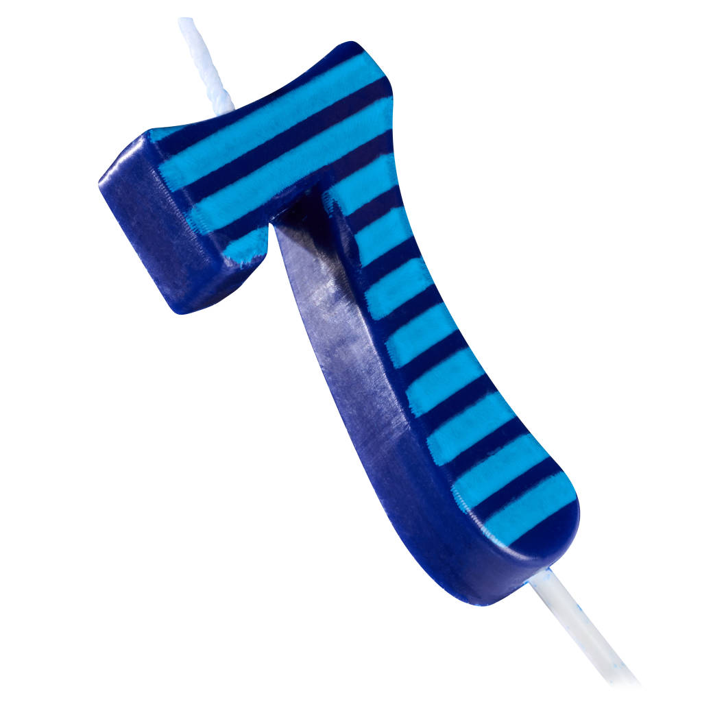 Blue Stripes Number 7 Birthday Candle 1-Count