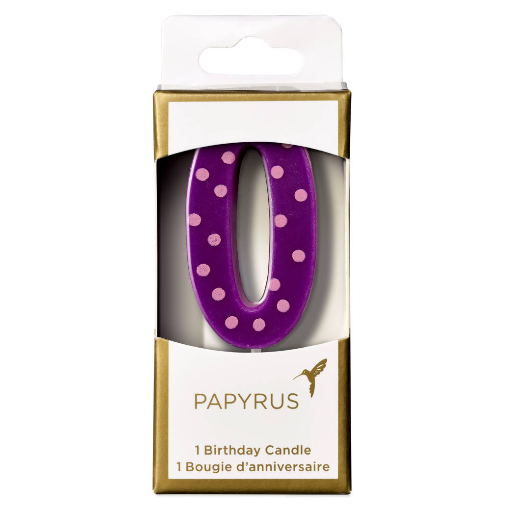 Purple Polka Dots Number 0 Birthday Candle 1-Count