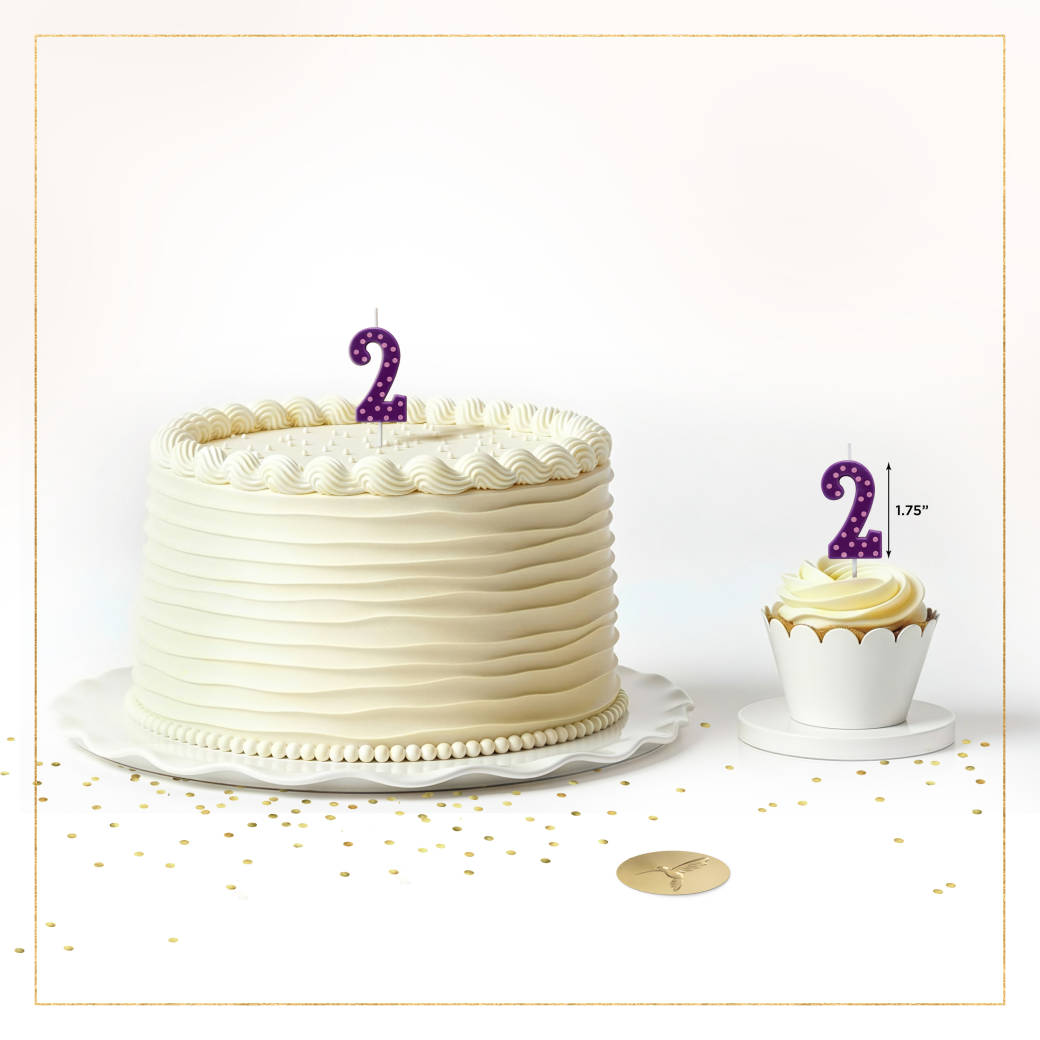 Purple Polka Dots Number 2 Birthday Candle 1-Count