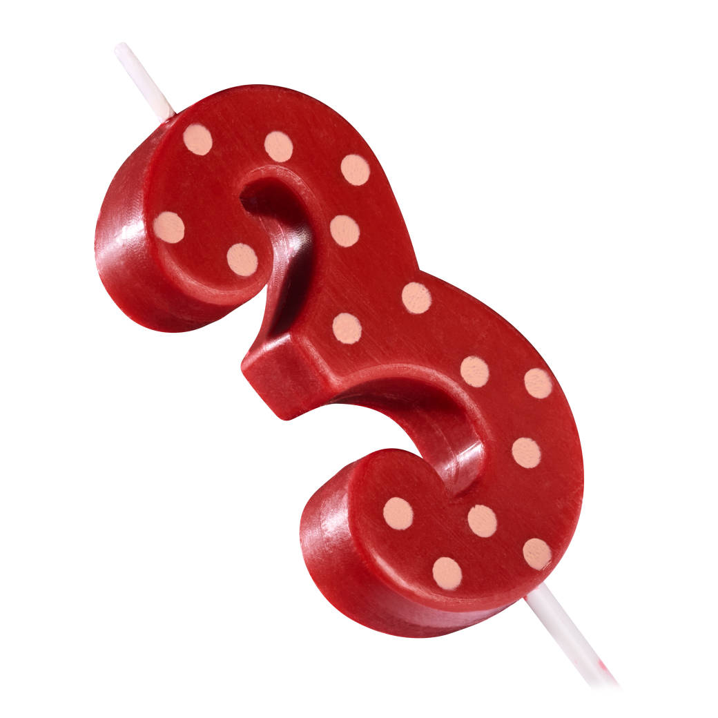 Red Polka Dots Number 3 Birthday Candle 1-Count