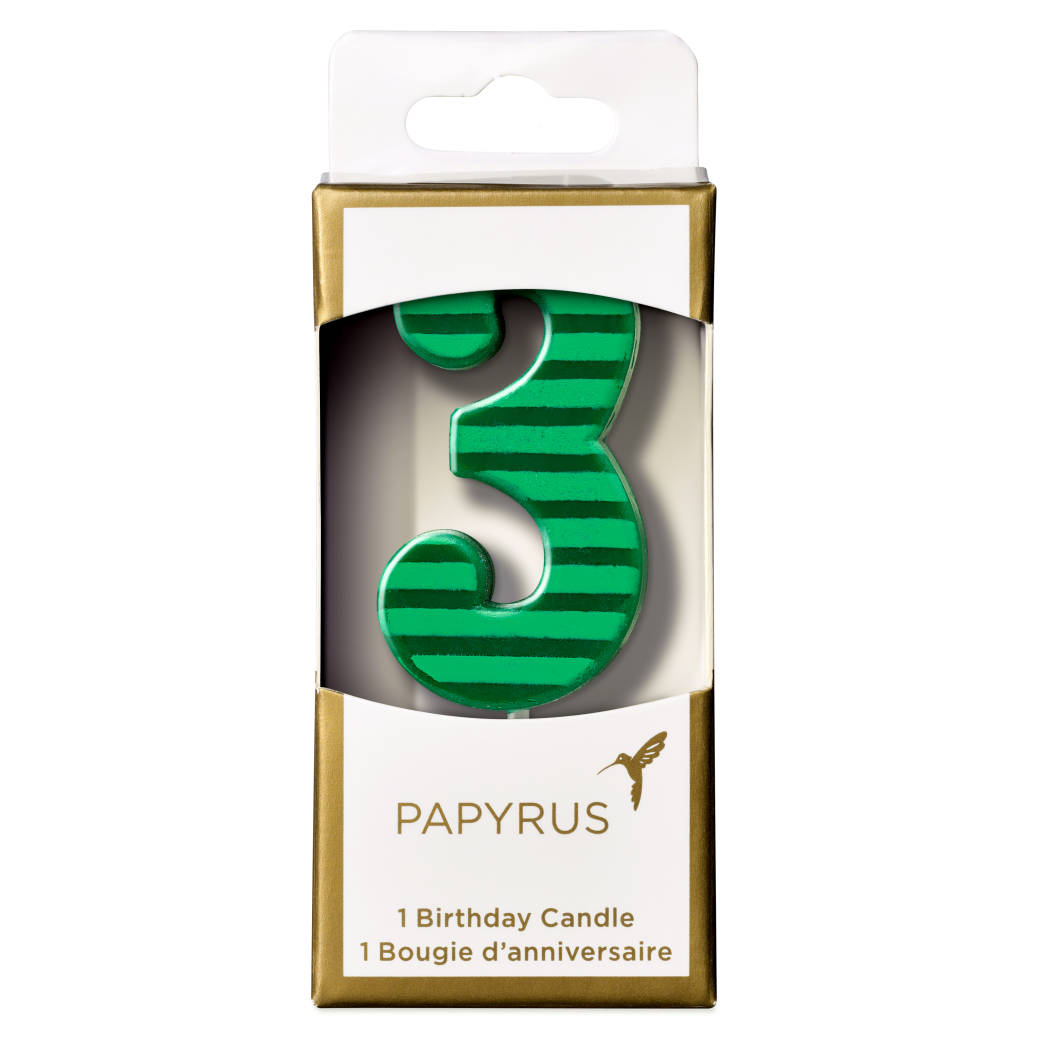 Green Stripes Number 3 Birthday Candle 1-Count