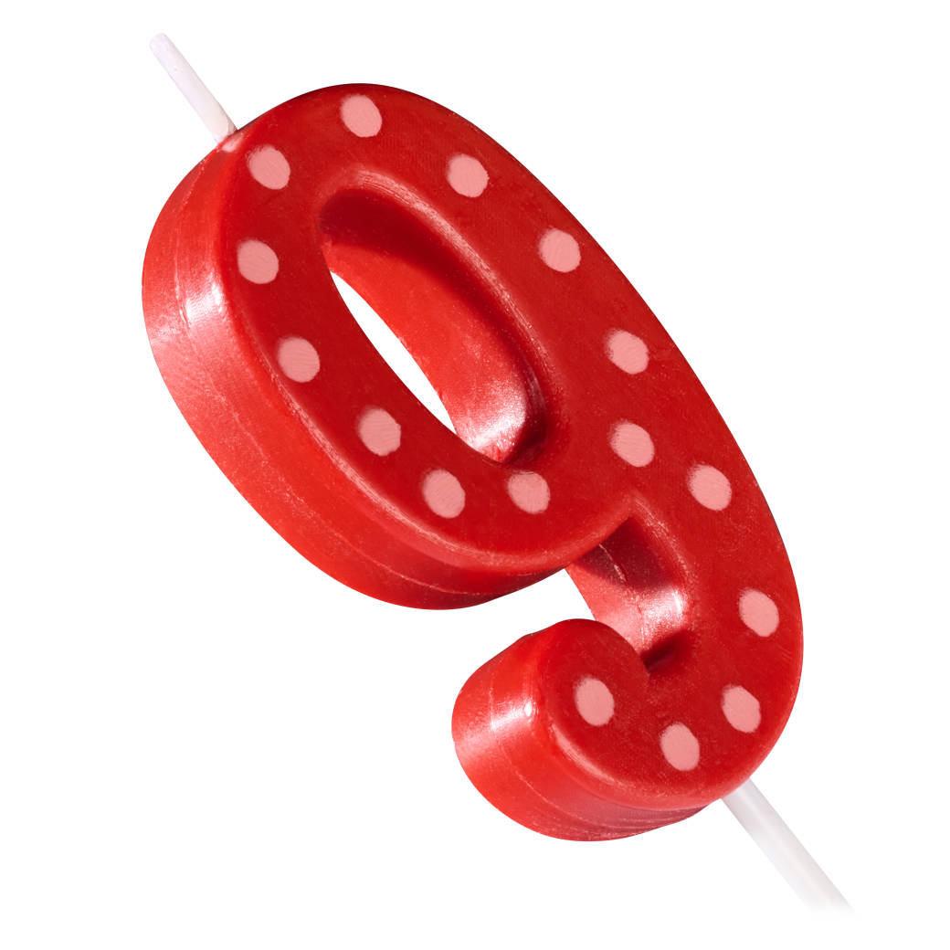 Red Polka Dots Number 9 Birthday Candle 1-Count