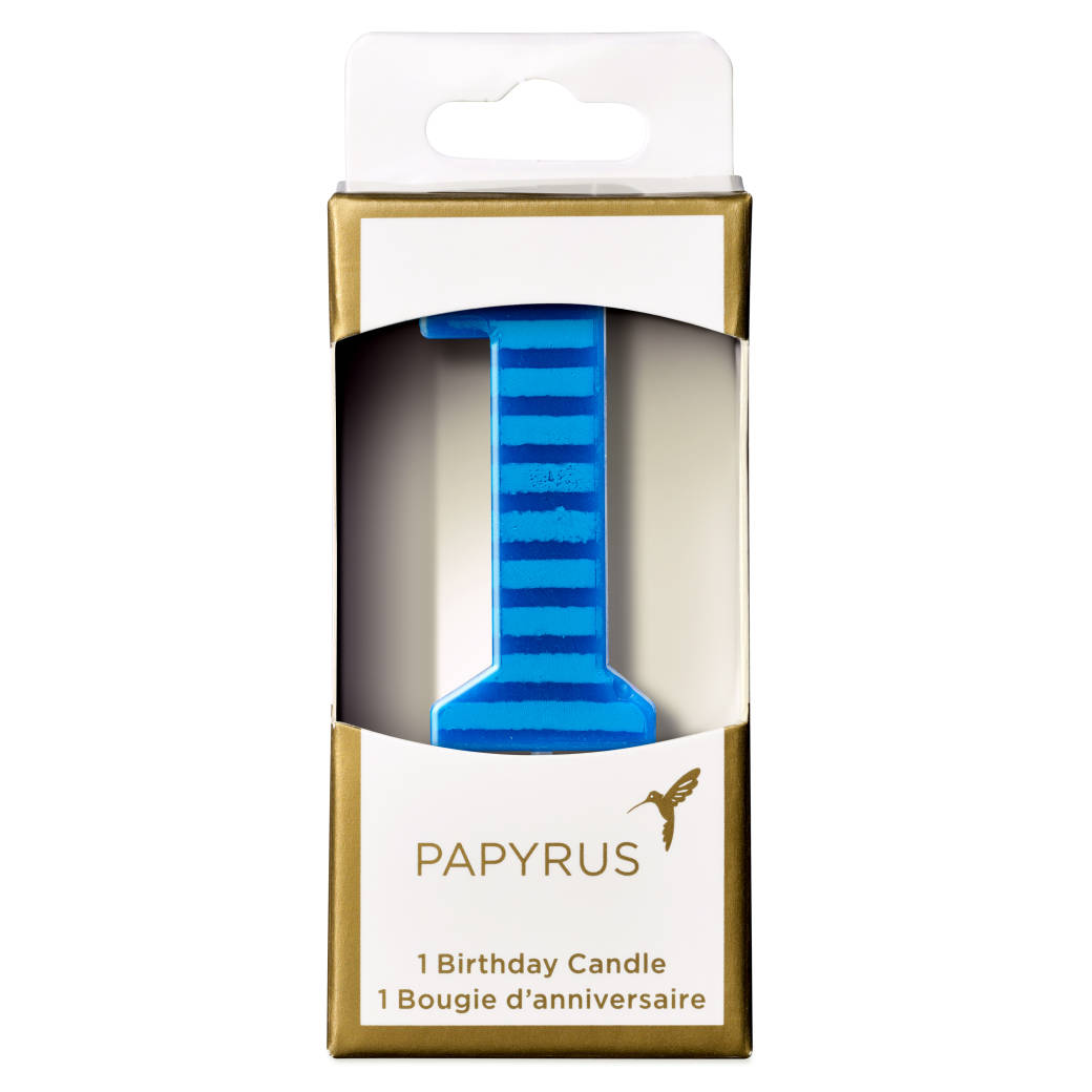 Blue Stripes Number 1 Birthday Candle 1-Count