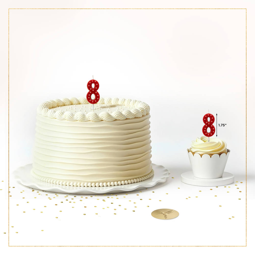 Red Polka Dots Number 8 Birthday Candle 1-Count