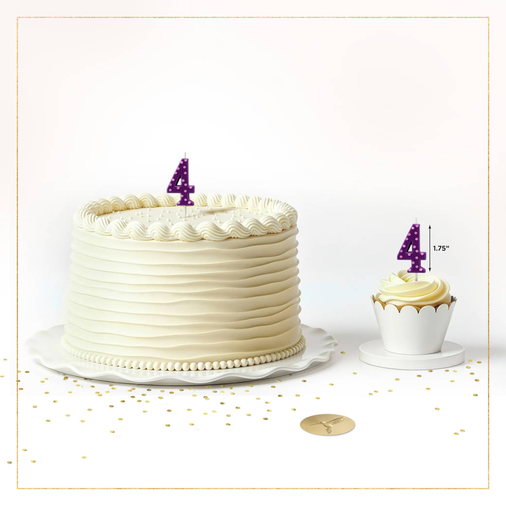 Purple Polka Dots Number 4 Birthday Candle 1-Count