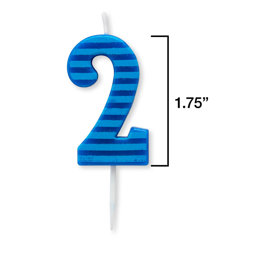 Blue Stripes Number 2 Birthday Candle 1-CountImage 1