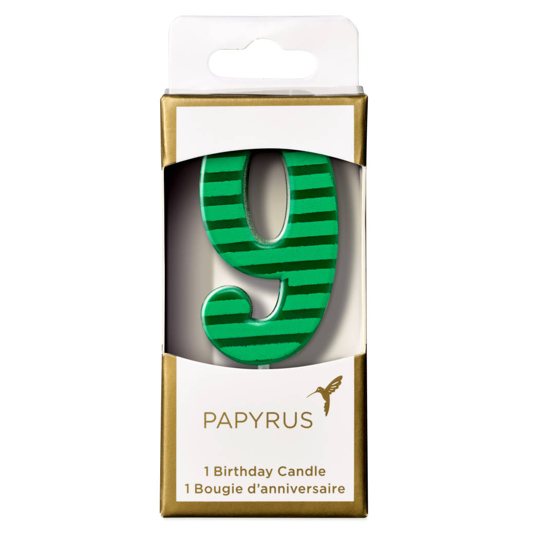 Green Stripes Number 9 Birthday Candle  1-Count