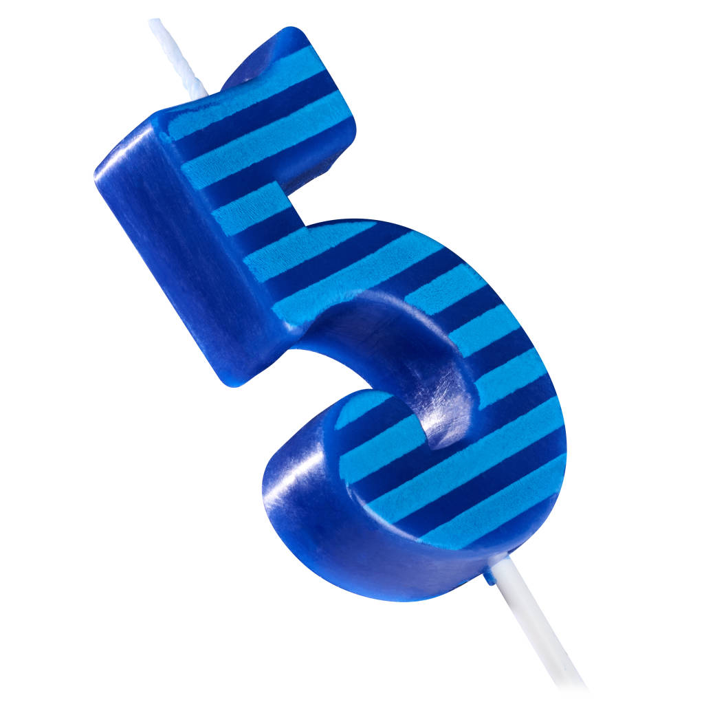 Blue Stripes Number 5 Birthday Candle 1-Count