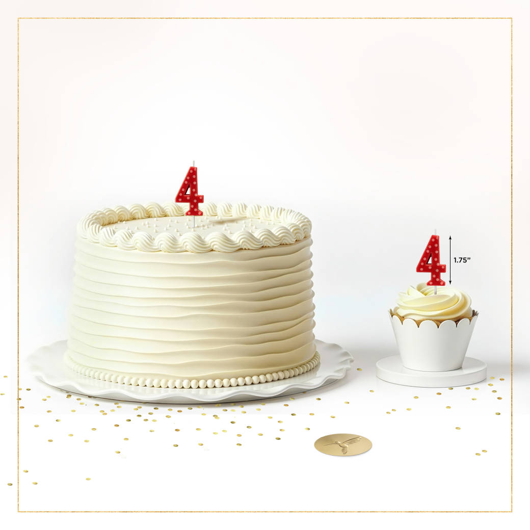 Red Polka Dots Number 4 Birthday Candle 1-Count