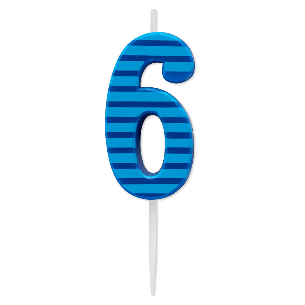 Blue Stripes Number 6 Birthday Candle 1-Count